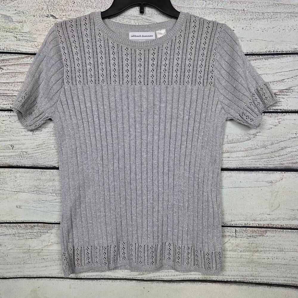 Alfred Dunner PS Silver Metallic Knit Short Sleeve Top